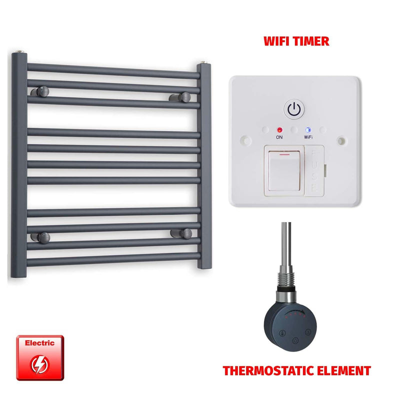 Thermostatic Element + Wifi Timer 600 x 600 Flat Anthracite Pre-Filled Electric Towel Rail