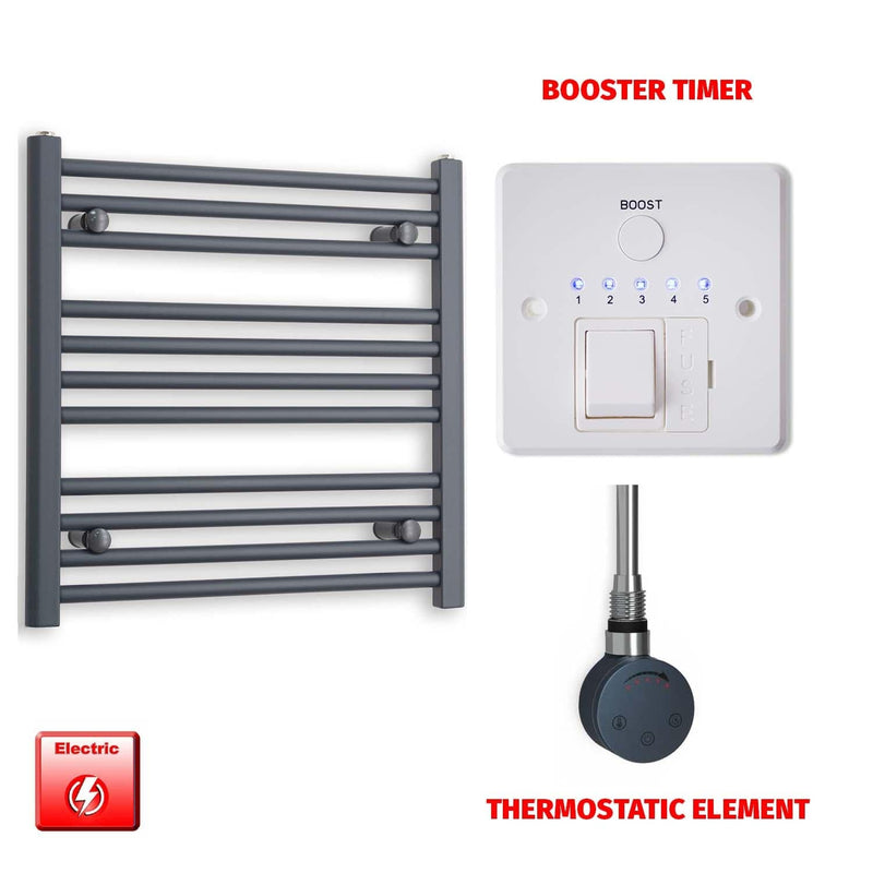 Thermostatic Element + Booster Timer 600 x 600 Flat Anthracite Pre-Filled Electric Towel Rail