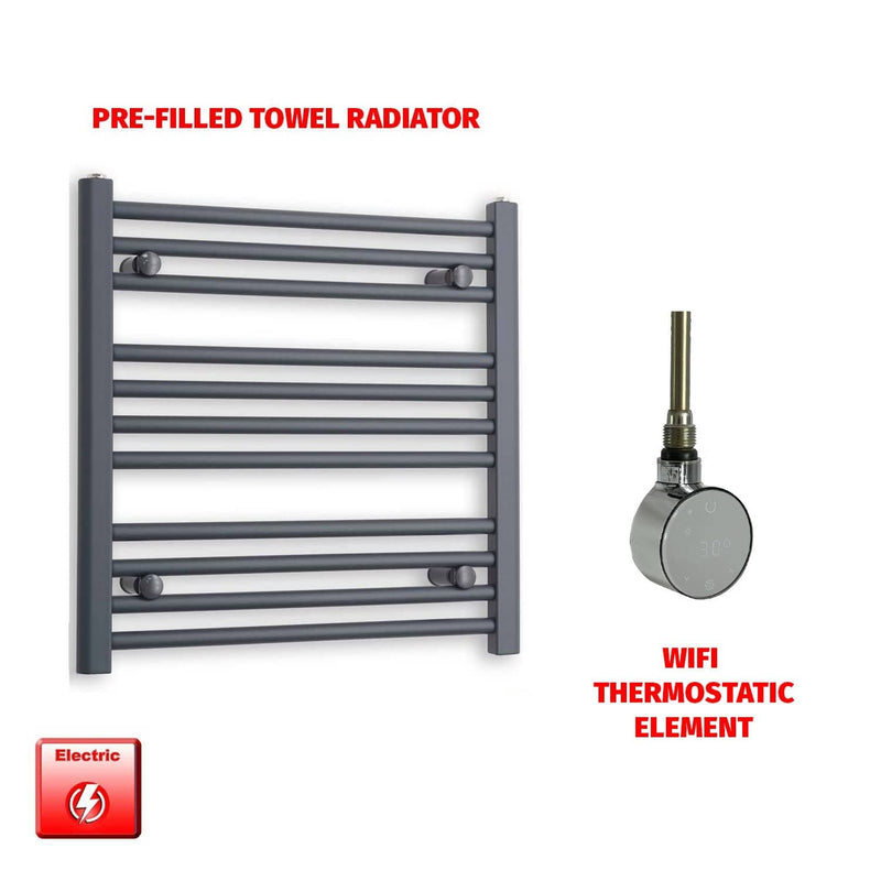 ER-Wifi Thermostatic 600 x 600 Flat Anthracite Pre-Filled Electric Towel Rail