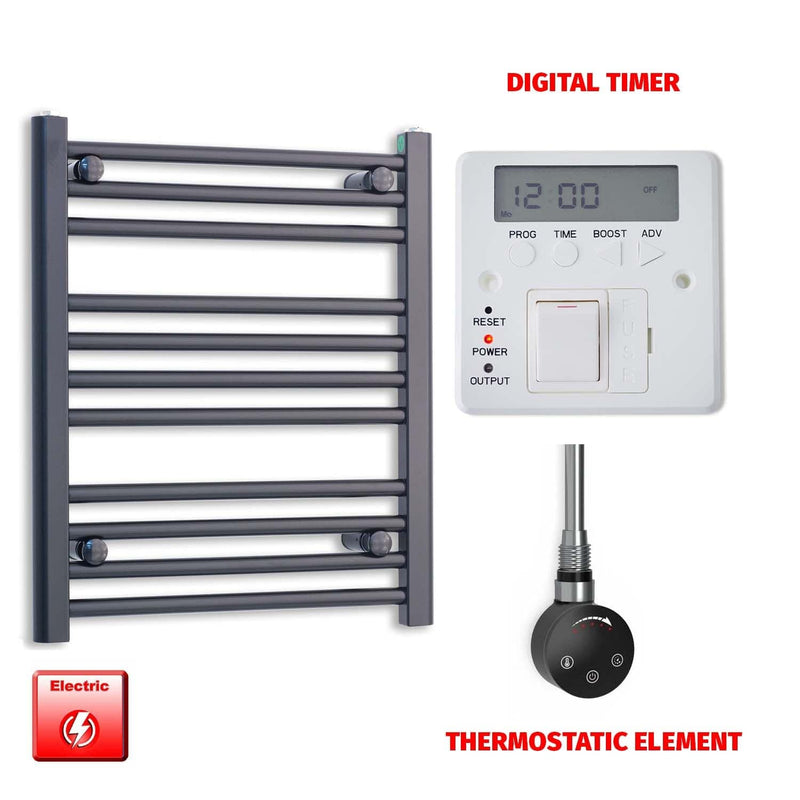 Thermostatic Element + Digital Timer 600 x 600 Flat Black Pre-Filled Electric Heated Towel Rail