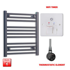 Thermostatic Element + Wifi Timer 600 x 600 Flat Black Pre-Filled Electric Heated Towel Rail