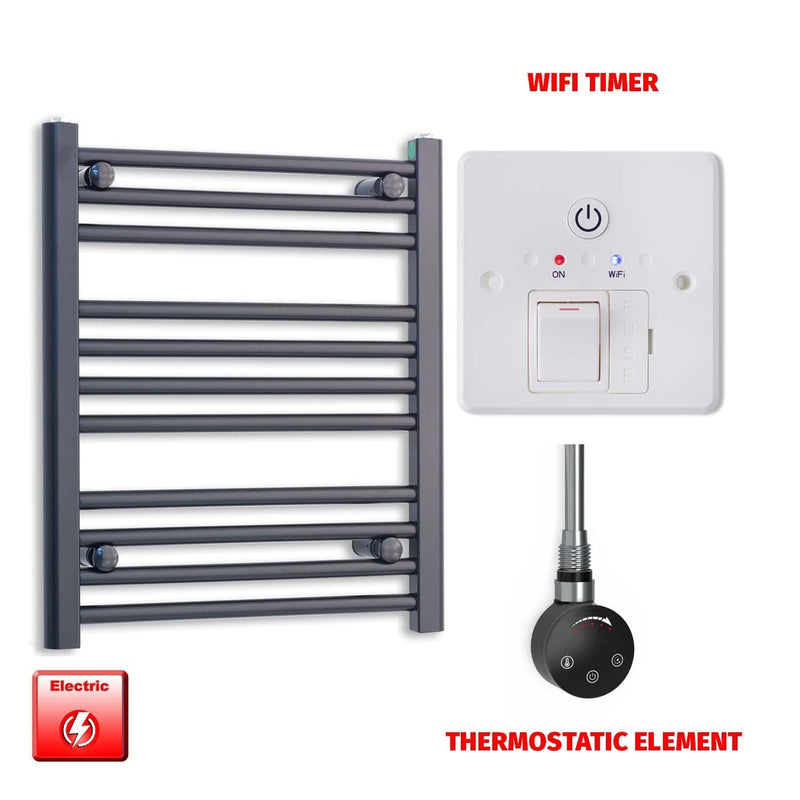 Thermostatic Element + Wifi Timer 600 x 600 Flat Black Pre-Filled Electric Heated Towel Rail