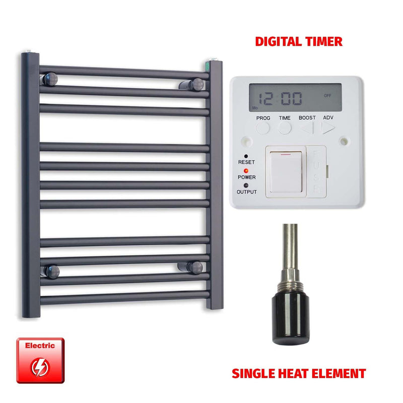 Single Heat Element + Digital Timer 600 x 600 Flat Black Pre-Filled Electric Heated Towel Rail