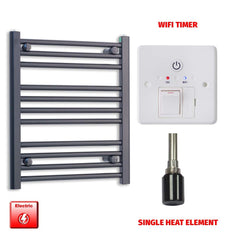 Single Heat Element + Wifi Timer 600 x 600 Flat Black Pre-Filled Electric Heated Towel Rail