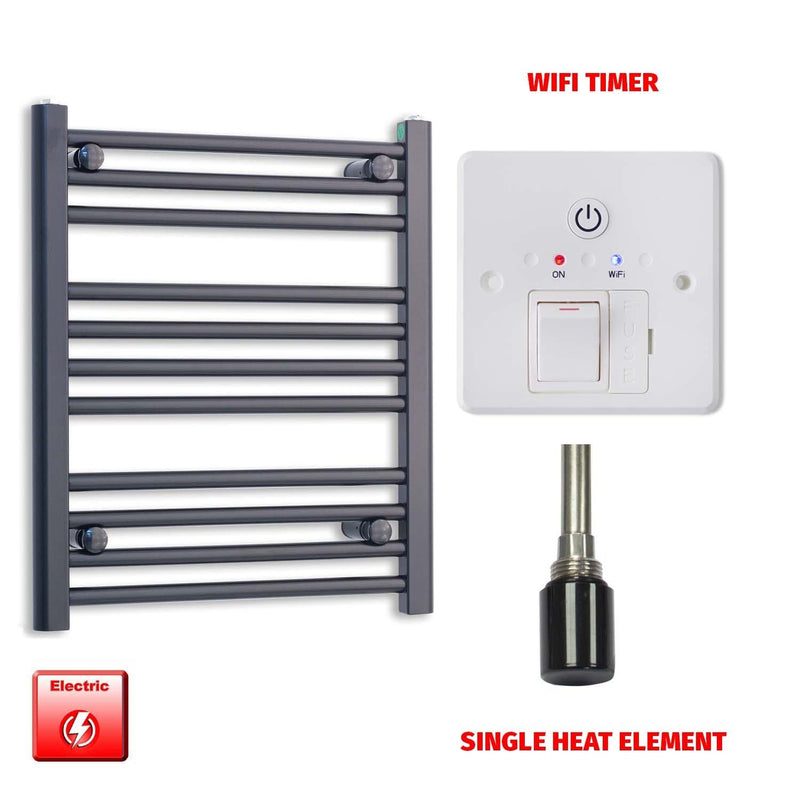 Single Heat Element + Wifi Timer 600 x 600 Flat Black Pre-Filled Electric Heated Towel Rail
