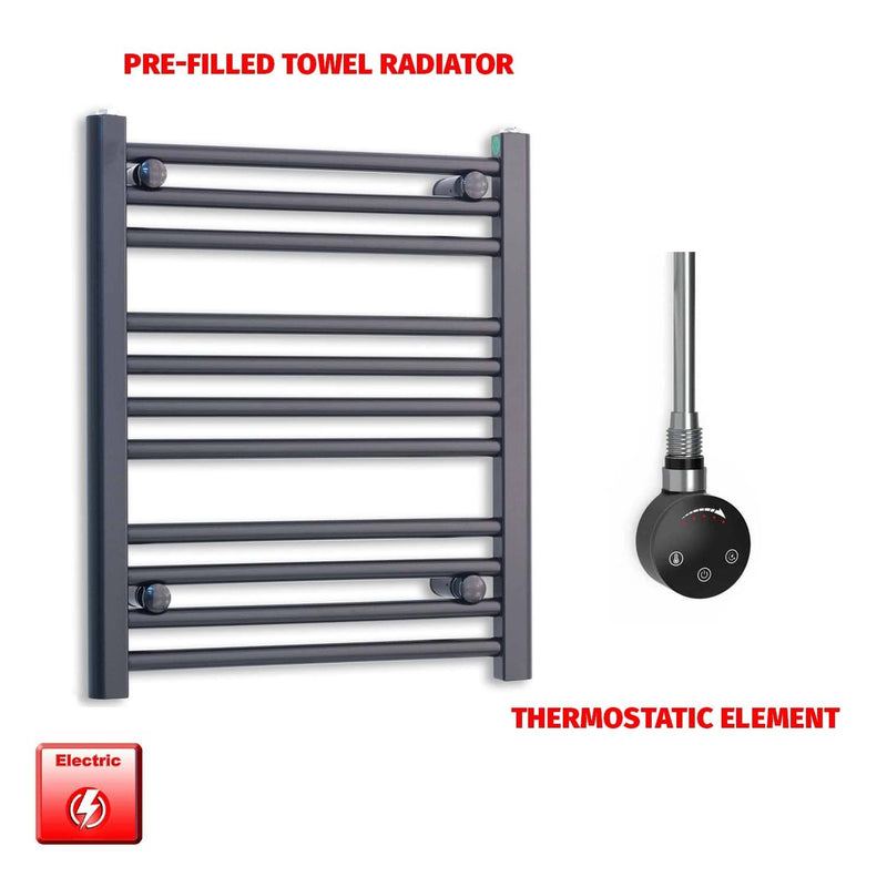 Thermostatic Element 600 x 600 Flat Black Pre-Filled Electric Heated Towel Rail