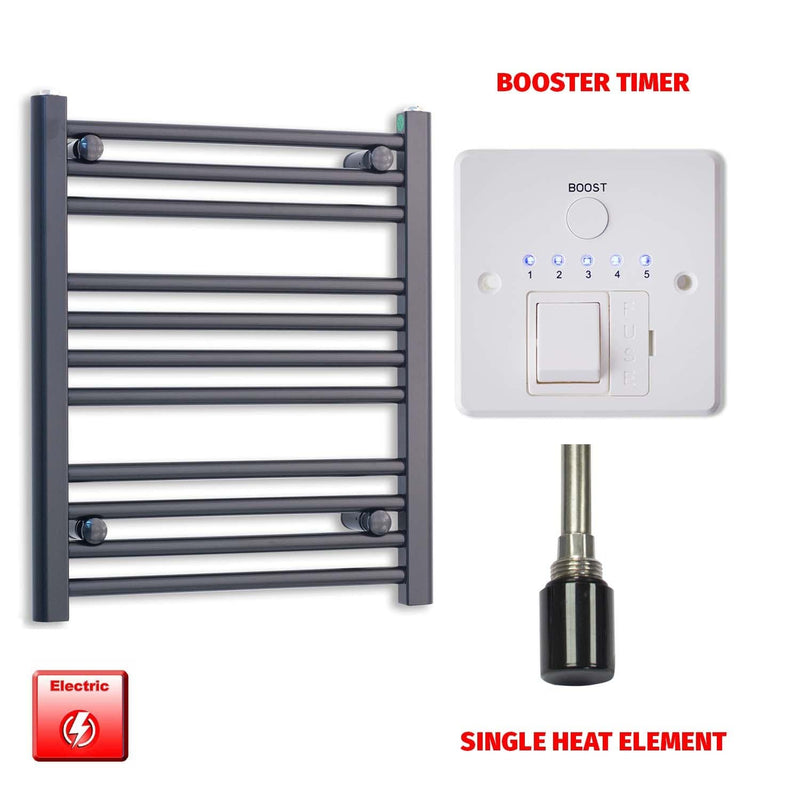 Single Heat Element + Booster Timer 600 x 600 Flat Black Pre-Filled Electric Heated Towel Rail