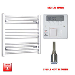 Straight / Single Heat Element + Digital Timer 600 x 600 Flat Chrome Pre-Filled Electric Heated Towel Rail