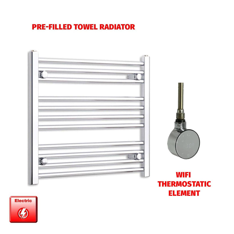 Straight / ER-Wifi Thermostatic 600 x 600 Flat Chrome Pre-Filled Electric Heated Towel Rail