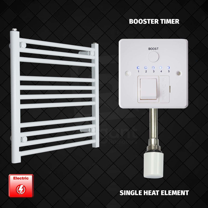 Single Heat Element + Booster Timer 600 x 600 Flat White Pre-Filled Electric Heated Towel Rail HTR