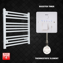 Thermostatic Element + Booster Timer 600 x 600 Flat White Pre-Filled Electric Heated Towel Rail HTR