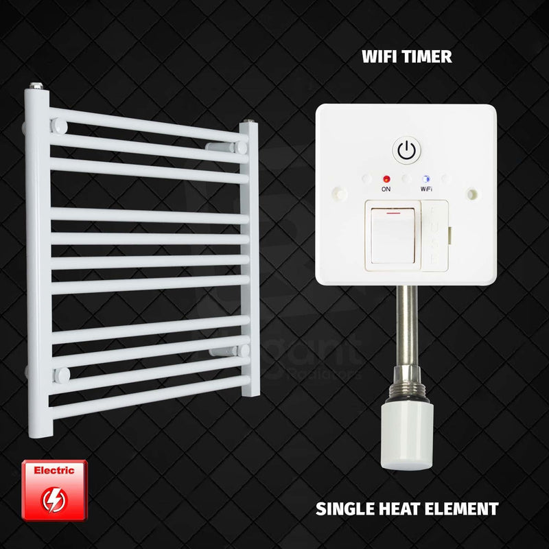 Single Heat Element + Wifi Timer 600 x 600 Flat White Pre-Filled Electric Heated Towel Rail HTR