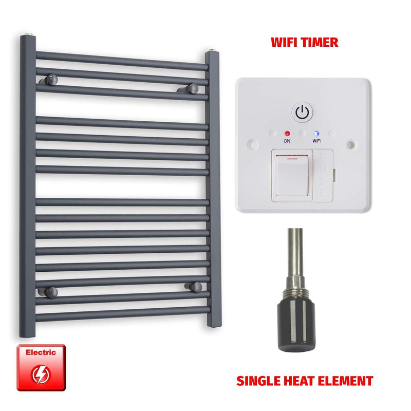 Single Heat Element + Wifi Timer 600 x 800 Flat Anthracite Pre-Filled Electric Towel Radiator