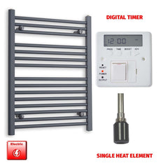 Single Heat Element + Digital Timer 600 x 800 Flat Anthracite Pre-Filled Electric Towel Radiator