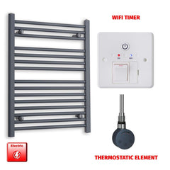 Thermostatic Element + Wifi Timer 600 x 800 Flat Anthracite Pre-Filled Electric Towel Radiator