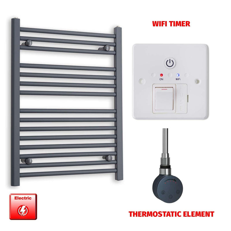 Thermostatic Element + Wifi Timer 600 x 800 Flat Anthracite Pre-Filled Electric Towel Radiator