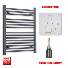 Single Heat Element + Booster Timer 600 x 800 Flat Anthracite Pre-Filled Electric Towel Radiator