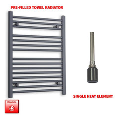 Single Heat Element 600 x 800 Flat Anthracite Pre-Filled Electric Towel Radiator