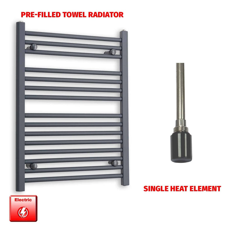 Single Heat Element 600 x 800 Flat Anthracite Pre-Filled Electric Towel Radiator