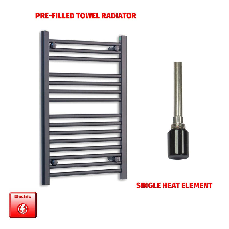 Single Heat Element 600 x 800 Flat Black Pre-Filled Electric Heated Towel Rail