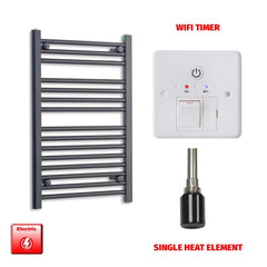 Single Heat Element + Wifi Timer 600 x 800 Flat Black Pre-Filled Electric Heated Towel Rail