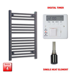 Single Heat Element + Digital Timer 600 x 800 Flat Black Pre-Filled Electric Heated Towel Rail
