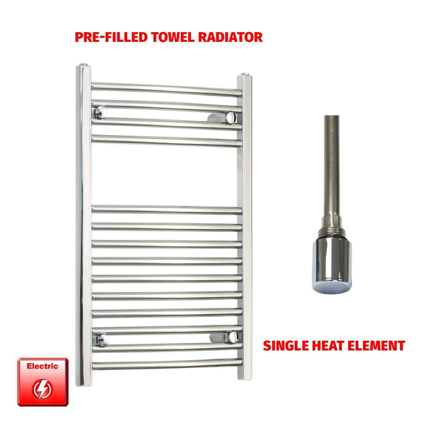 Straight / Single Heat Element 600x800 Flat Or Curved Chrome Pre-Filled Electric Towel Rail