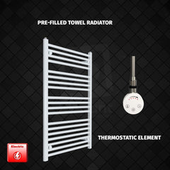 Thermostatic Element 650 x 1000 Flat White Pre-Filled Electric Towel Radiator