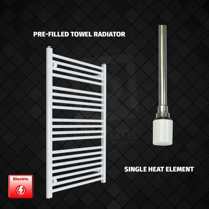 Single Heat Element 650 x 1000 Flat White Pre-Filled Electric Towel Radiator