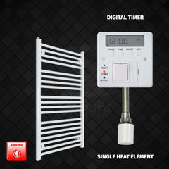 Single Heat Element + Digital Timer 650 x 1000 Flat White Pre-Filled Electric Towel Radiator