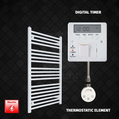 Thermostatic Element + Digital Timer 650 x 1000 Flat White Pre-Filled Electric Towel Radiator