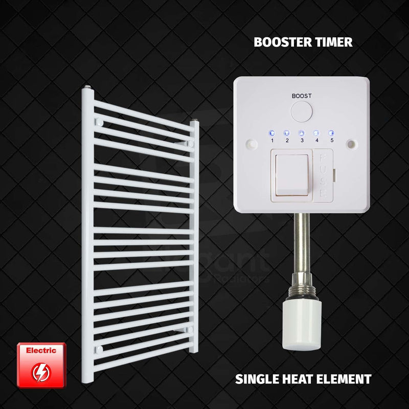 Single Heat Element + Booster Timer 650 x 1000 Flat White Pre-Filled Electric Towel Radiator