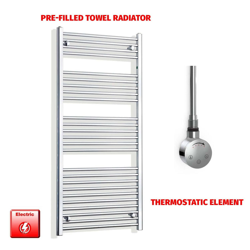 Thermostatic Element 650 x 1400 Flat Chrome Pre-Filled Electric Heated Towel Rail