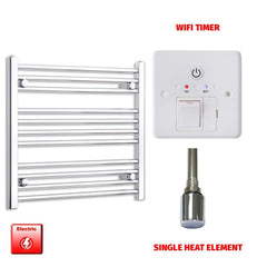 Single Heat Element + Wifi Timer 650 x 600  Flat Chrome Pre-Filled Electric Heated Towel Rail