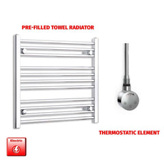 Thermostatic Element 650 x 600  Flat Chrome Pre-Filled Electric Heated Towel Rail