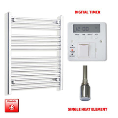 Single Heat Element + Digital Timer 650 x 800mm High Flat Chrome Pre-Filled Electric Towel Rail
