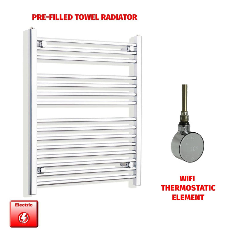 ER-Wifi Thermostatic 650 x 800mm High Flat Chrome Pre-Filled Electric Towel Rail