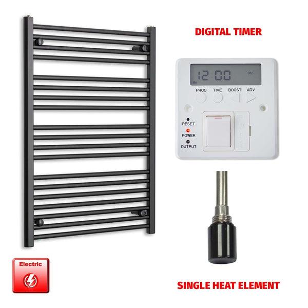 Single Heat Element + Digital Timer 700 x 1000 Flat Black Pre-Filled Electric Towel Radiator
