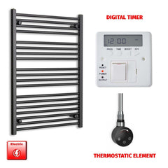Thermostatic Element + Digital Timer 700 x 1000 Flat Black Pre-Filled Electric Towel Radiator