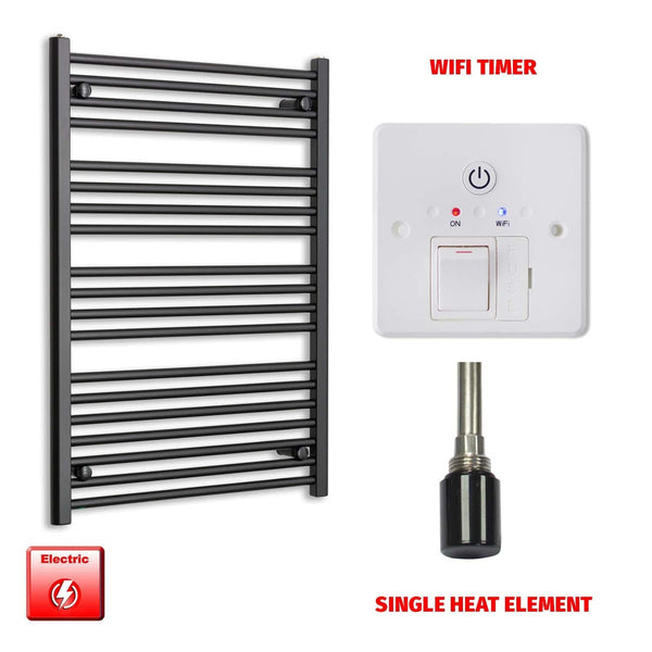 Single Heat Element + Wifi Timer 700 x 1000 Flat Black Pre-Filled Electric Towel Radiator