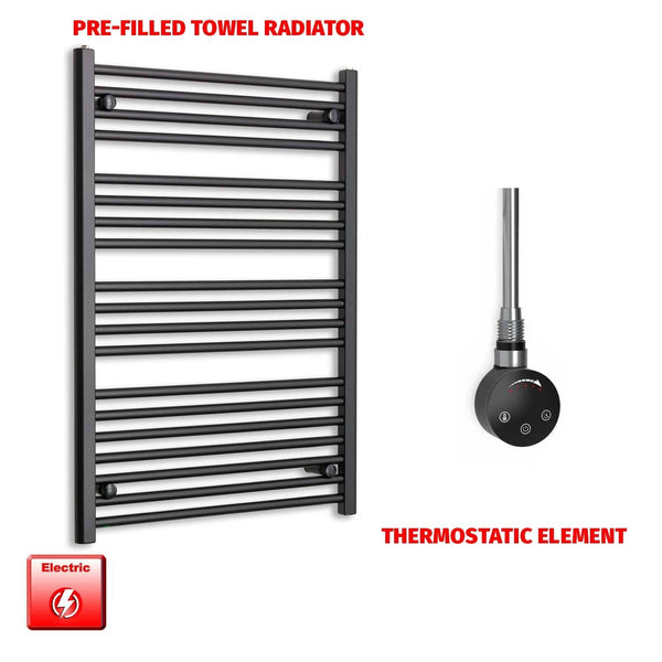Thermostatic Element 700 x 1000 Flat Black Pre-Filled Electric Towel Radiator