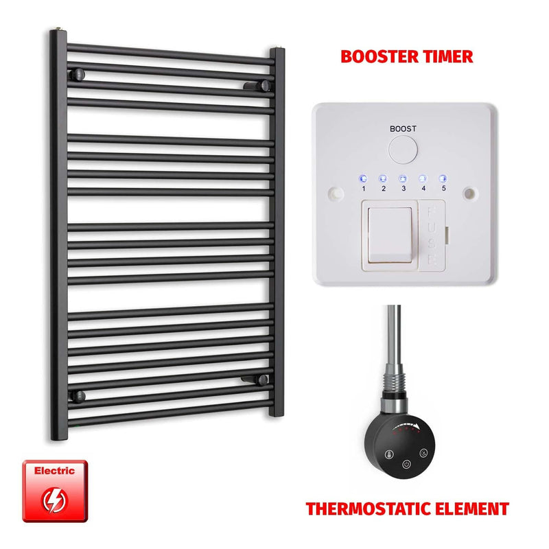 Thermostatic Element + Booster Timer 700 x 1000 Flat Black Pre-Filled Electric Towel Radiator