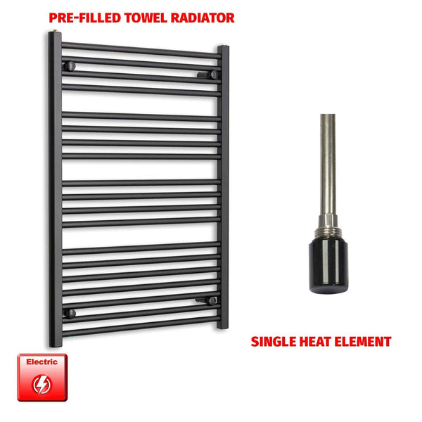 Single Heat Element 700 x 1000 Flat Black Pre-Filled Electric Towel Radiator