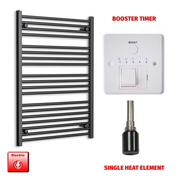 Single Heat Element + Booster Timer 700 x 1000 Flat Black Pre-Filled Electric Towel Radiator