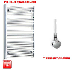 Straight / Thermostatic Element 700 x 1000 Flat - Curved Chrome Pre-Filled Electric Towel Rail