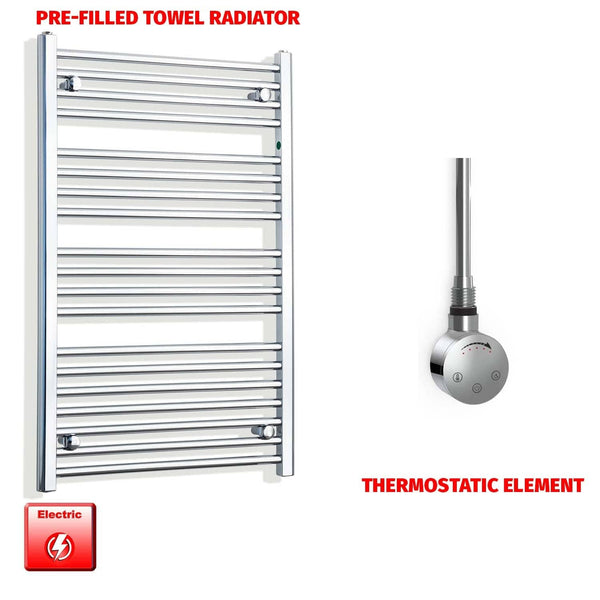 Straight / Thermostatic Element 700 x 1000 Flat - Curved Chrome Pre-Filled Electric Towel Rail