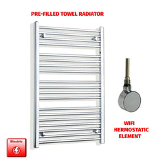 Straight / ER-Wifi Thermostatic 700 x 1000 Flat - Curved Chrome Pre-Filled Electric Towel Rail