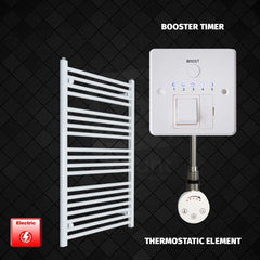 Thermostatic Element + Booster Timer 700 x 1000 Flat White Pre-Filled Electric Heated Towel Rail