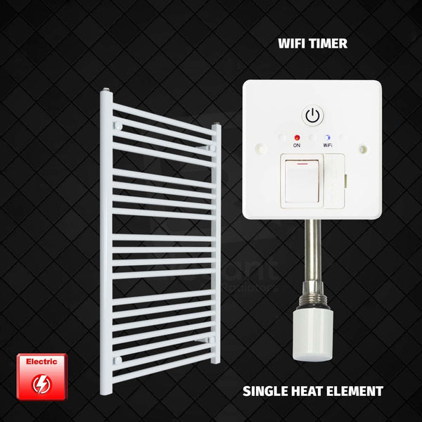 Single Heat Element + Wifi Timer 700 x 1000 Flat White Pre-Filled Electric Heated Towel Rail