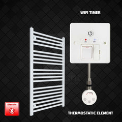 Thermostatic Element + Wifi Timer 700 x 1000 Flat White Pre-Filled Electric Heated Towel Rail